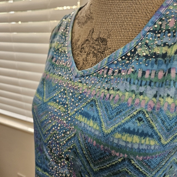 Gloria Vanderbilt Kiera tank top in calypso teal combo - Picture 3 of 6